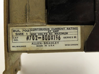 Allen Bradley 702-BODX196 Contactor 2-Pole Series K 27A
