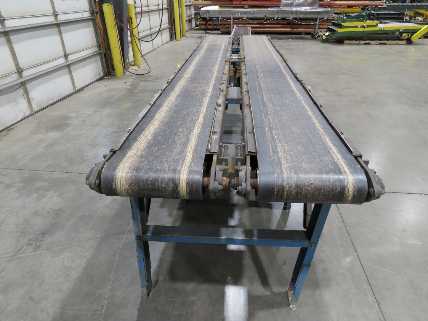 New London Engineering 12"x 11' Double Belt Conveyor 2-Way Center Drive 30 FPM