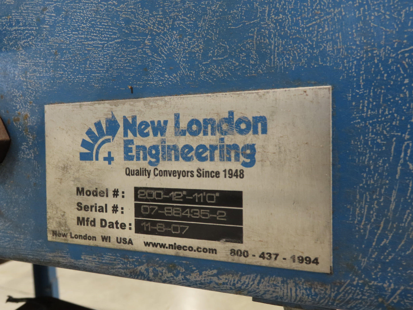 New London Engineering 12"x 11' Double Belt Conveyor 2-Way Center Drive 30 FPM