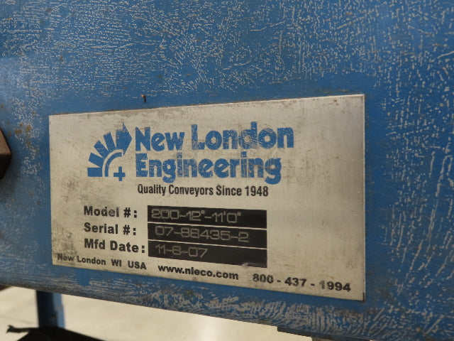 New London Engineering 12"x 11' Double Belt Conveyor 2-Way Center Drive 30 FPM