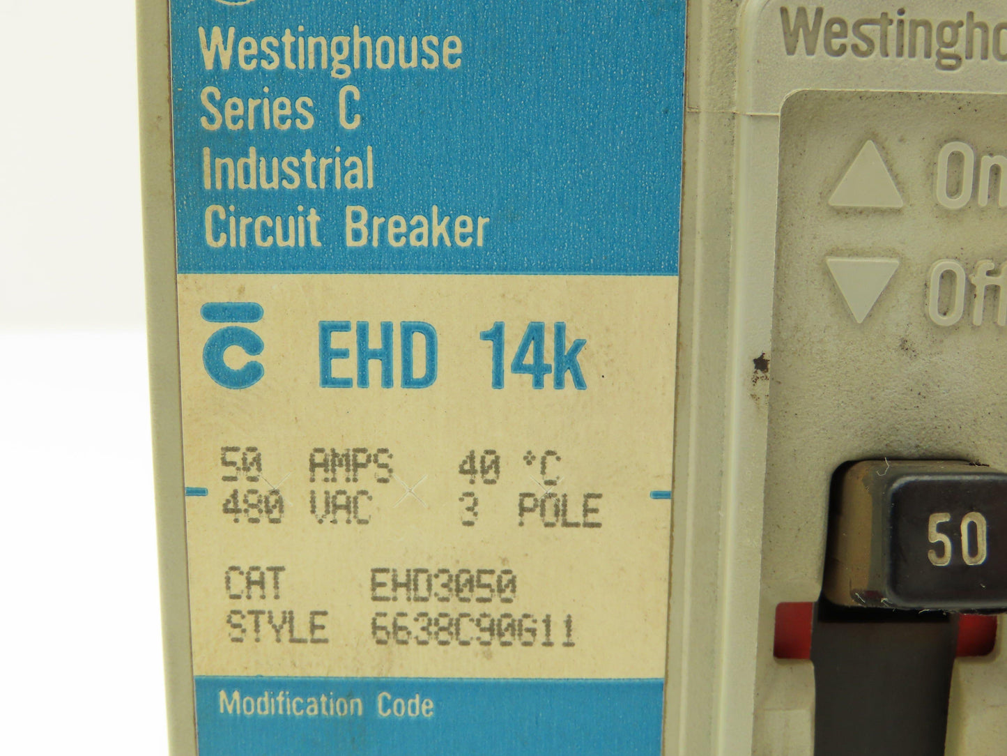 Westinghouse EHD3050 EHD 14k Circuit Breaker 50A 3 Pole 480V