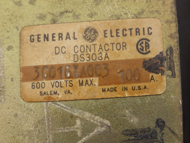 General Electric DS303A 3C01CXA003 DC Contactor 120VDC Coil 600V 100A