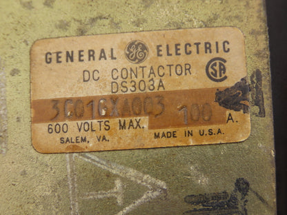 General Electric DS303A 3C01CXA003 DC Contactor 120VDC Coil 600V 100A
