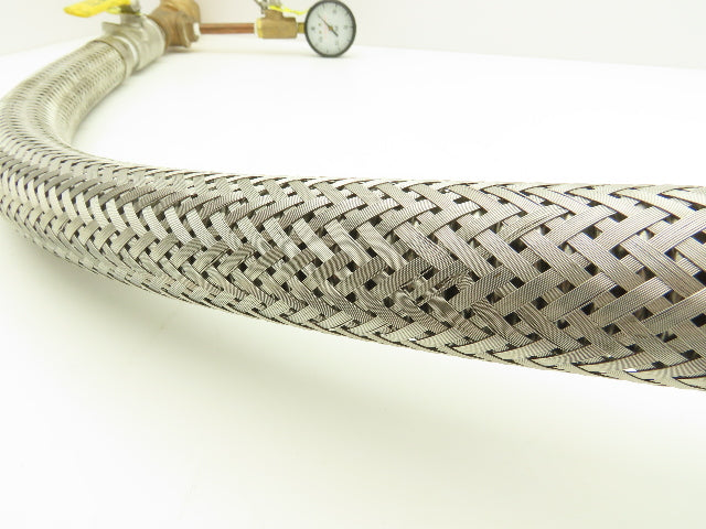 1"x 32" Stainless Braided Flex Hose 1"npt Globe Valve o2 Gauge Assembly