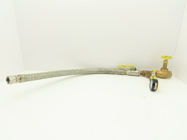 1"x 32" Stainless Braided Flex Hose 1"npt Globe Valve o2 Gauge Assembly