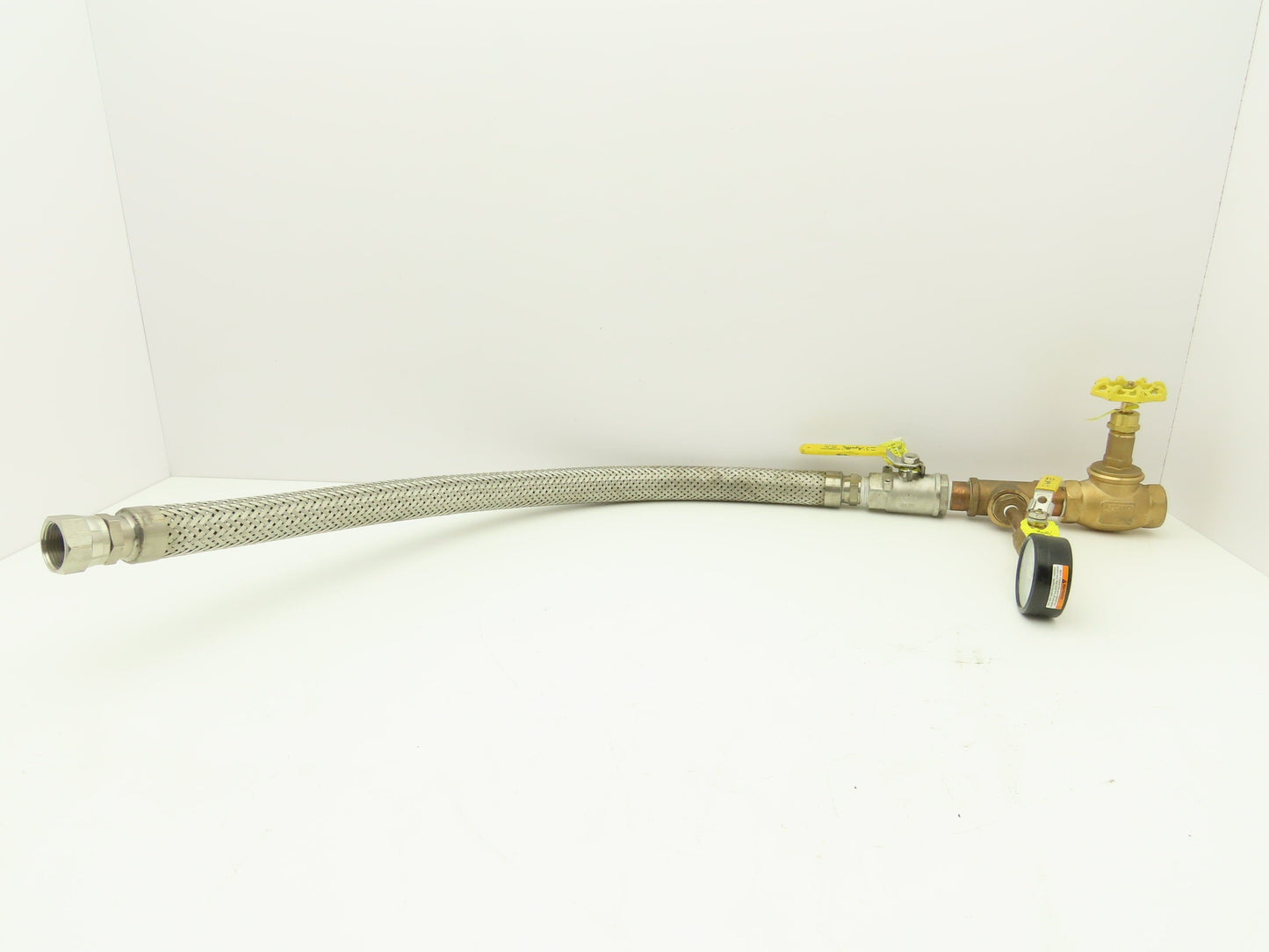 1"x 32" Stainless Braided Flex Hose 1"npt Globe Valve o2 Gauge Assembly