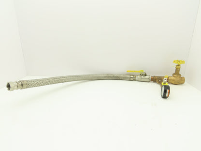 1"x 32" Stainless Braided Flex Hose 1"npt Globe Valve o2 Gauge Assembly