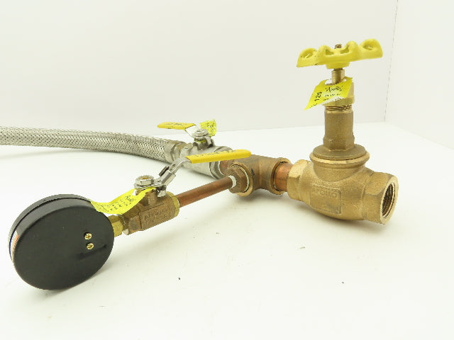 1"x 32" Stainless Braided Flex Hose 1"npt Globe Valve o2 Gauge Assembly