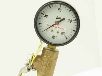 1"x 32" Stainless Braided Flex Hose 1"npt Globe Valve o2 Gauge Assembly