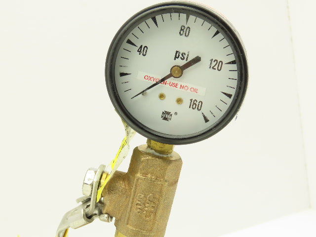 1"x 32" Stainless Braided Flex Hose 1"npt Globe Valve o2 Gauge Assembly