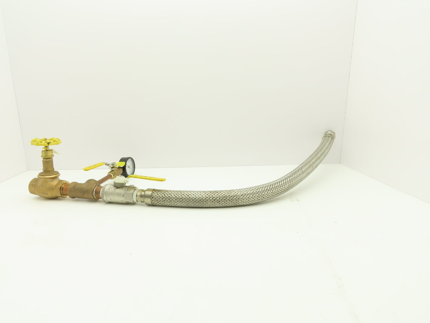 1"x 32" Stainless Braided Flex Hose 1"npt Globe Valve o2 Gauge Assembly