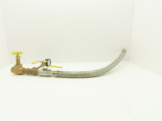 1"x 32" Stainless Braided Flex Hose 1"npt Globe Valve o2 Gauge Assembly