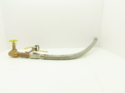 1"x 32" Stainless Braided Flex Hose 1"npt Globe Valve o2 Gauge Assembly
