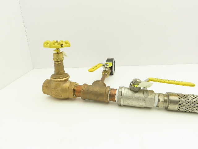 1"x 32" Stainless Braided Flex Hose 1"npt Globe Valve o2 Gauge Assembly