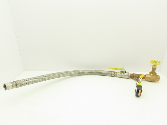 1"x 32" Stainless Braided Flex Hose 1"npt Globe Valve o2 Gauge Assembly