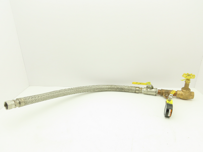 1"x 32" Stainless Braided Flex Hose 1"npt Globe Valve o2 Gauge Assembly