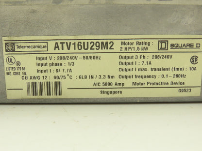 ATV16U29M2 Altivar 16 VFD 1/3PH In 3PH 7.1A Out 2HP 208/240VAC 0.1-200Hz