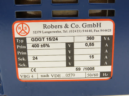 Robers GDGT 15/24 Transformer 400V 0.55A Input 24V 15A Output Lot of 2