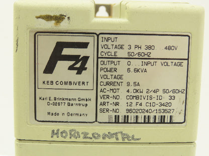 KEB 12.F4.C1D-3420 Combivert AC Drive 3PH 6.6KVA 480V 9.5A 4kW