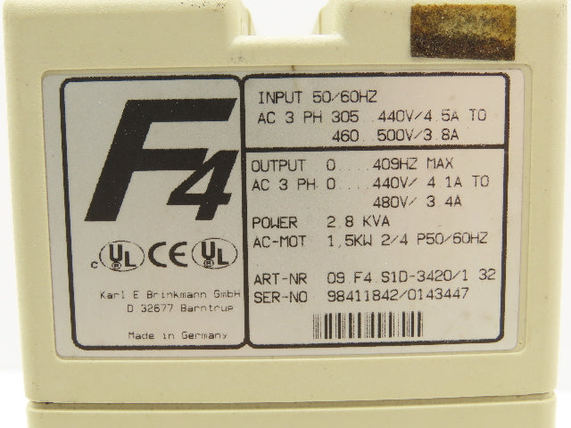 KEB 09.F4.S1D-3420 V1.32 Combivert AC Inverter Drive 3PH 2.8KVA 480V 3.4A