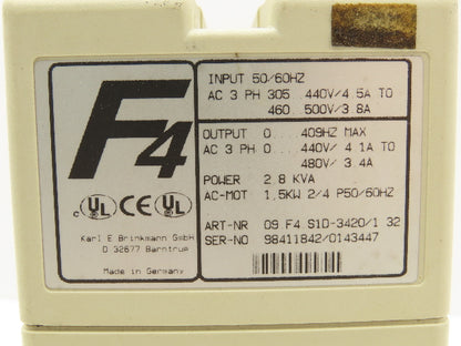 KEB 09.F4.S1D-3420 V1.32 Combivert AC Inverter Drive 3PH 2.8KVA 480V 3.4A