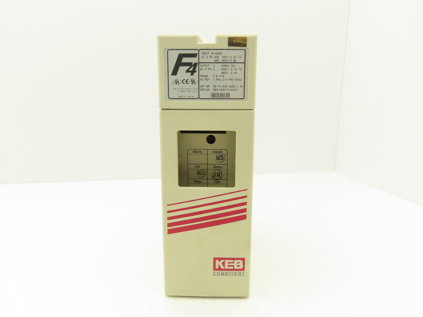 KEB 09.F4.S1D-3420 V1.32 Combivert AC Inverter Drive 3PH 2.8KVA 480V 3.4A