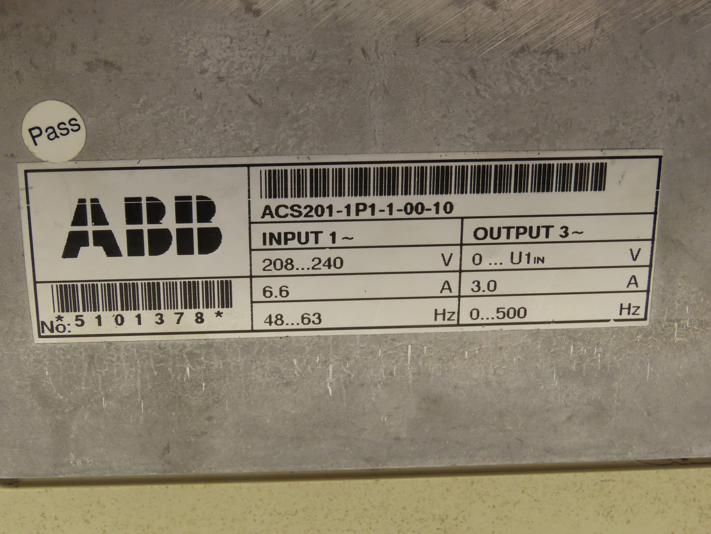 ABB ACS 200 201-1P1-1-00-10 Inverter Drive ACS 22 VFD 1PH Input 3/4Hp 3.0A