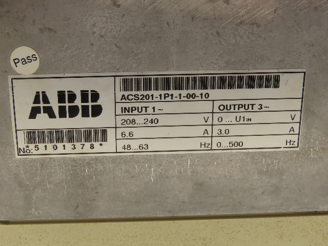 ABB ACS 200 201-1P1-1-00-10 Inverter Drive ACS 22 VFD 1PH Input 3/4Hp 3.0A