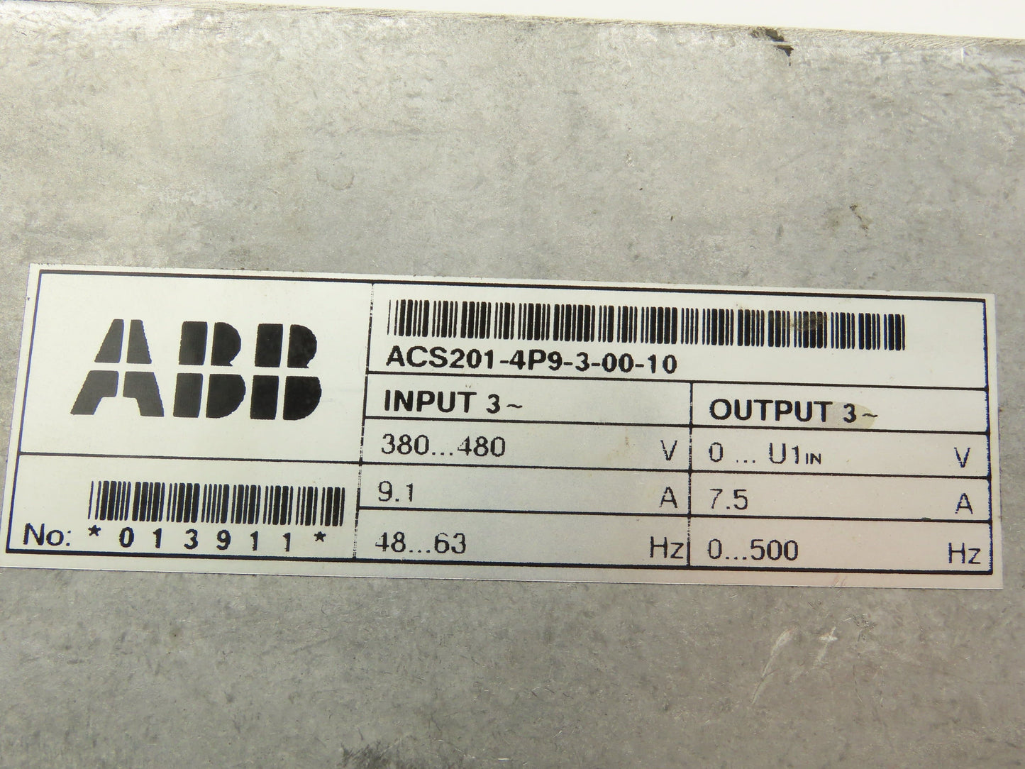 ABB 201-4P9-3-00-10 ACS 200 AC VFD Drive 7.5A 480V 3PH 0-500Hz MISSING COVER