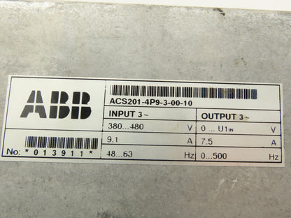 ABB 201-4P9-3-00-10 ACS 200 AC VFD Drive 7.5A 480V 3PH 0-500Hz MISSING COVER