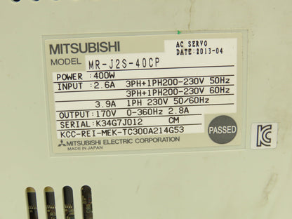 Mitsubishi Electric MR-J2S-40CP AC Servo Drive 1/3PH In 170V 360Hz 400W 2.8A Out