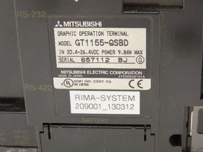 Mitsubishi Electric GT1155-QSBD Graphic Operation Terminal Display HMI