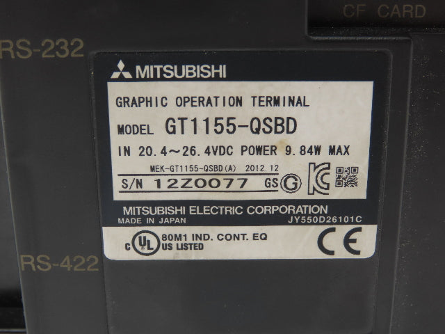 Mitsubishi Electric GT1155-QSBD Graphic Operation Terminal Display HMI