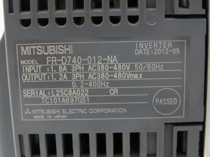 Mitsubishi Electric FR-D740-012-NA AC Drive Inverter VFD 3PH .2-400Hz 480V 1.2A