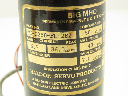 Baldor MT-2250-FL-2B2 DC Servo Motor 40VDC 36A Max