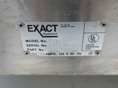 Exact Equipment HB30 16"x 30"L Stainless Belt Conveyor Heated Bed 28 FPM 115V