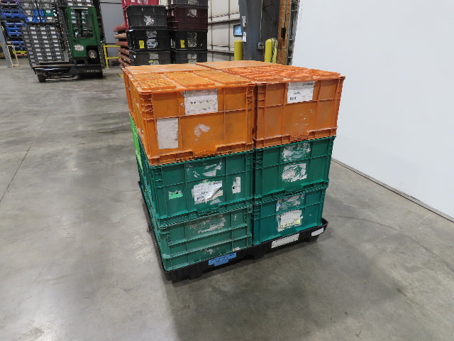 ORBIS Stakpak Stackable Plastic Tote Container Bin 24x22x14" Green Orange Lot 12