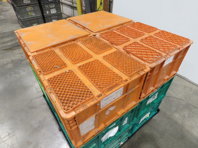 ORBIS Stakpak Stackable Plastic Tote Container Bin 24x22x14" Green Orange Lot 12