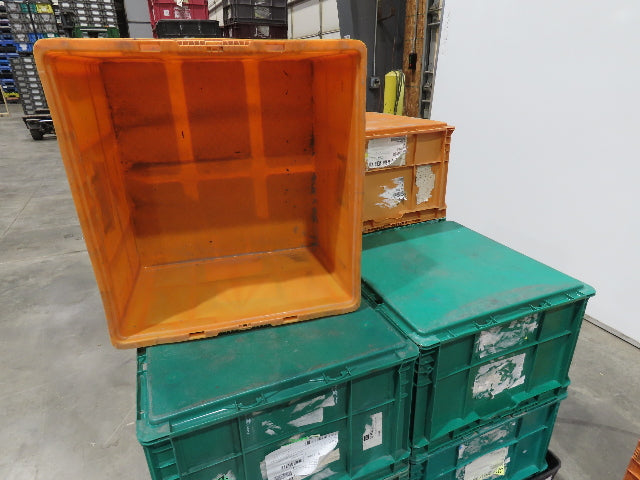 ORBIS Stakpak Stackable Plastic Tote Container Bin 24x22x14" Green Orange Lot 12