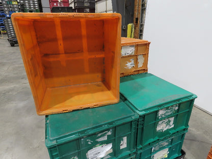 ORBIS Stakpak Stackable Plastic Tote Container Bin 24x22x14" Green Orange Lot 12