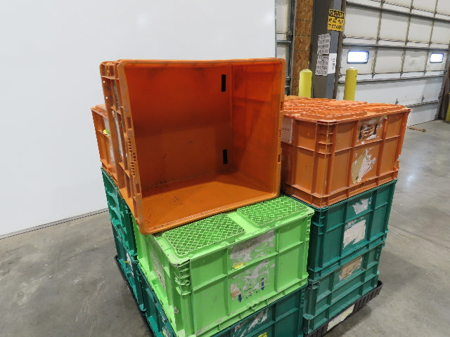 ORBIS Stakpak Stackable Plastic Tote Container Bin 24x22x14" Green Orange Lot 12