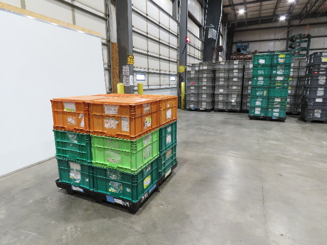 ORBIS Stakpak Stackable Plastic Tote Container Bin 24x22x14" Green Orange Lot 12