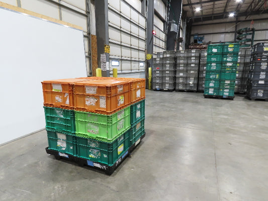 ORBIS Stakpak Stackable Plastic Tote Container Bin 24x22x14" Green Orange Lot 12