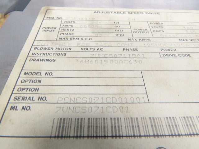 General Electric Adjustable Speed Drive 50Hp 3PH 340VAC 345A