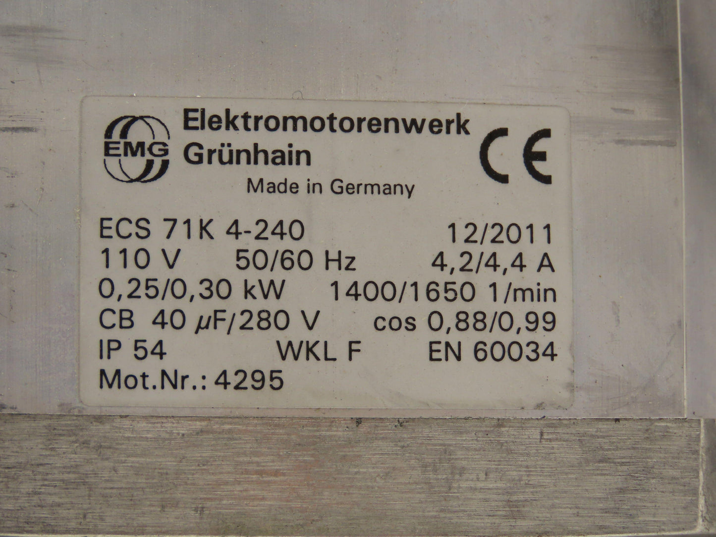 Elektromoterenwerk ECS 71K 4-240 AC Motor 1PH 110V 4.4A 14mm Shaft IEC Frame 71