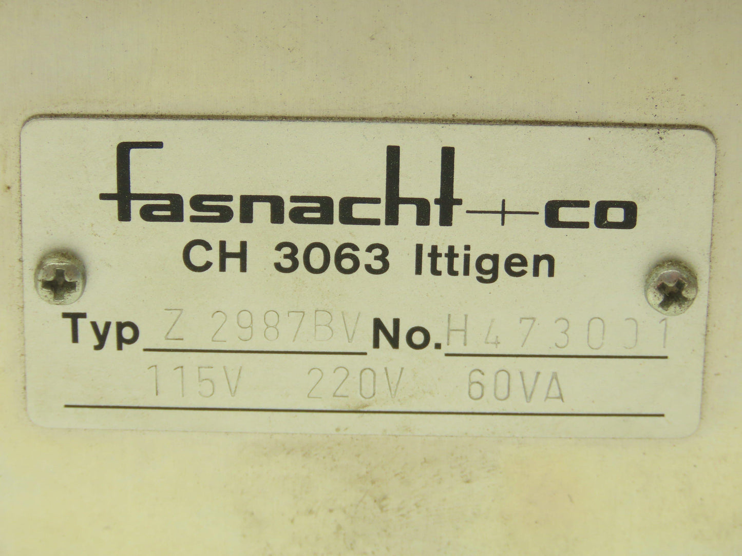Fasnacht Z 2987BV Viscosity Control Panel Manual Counter