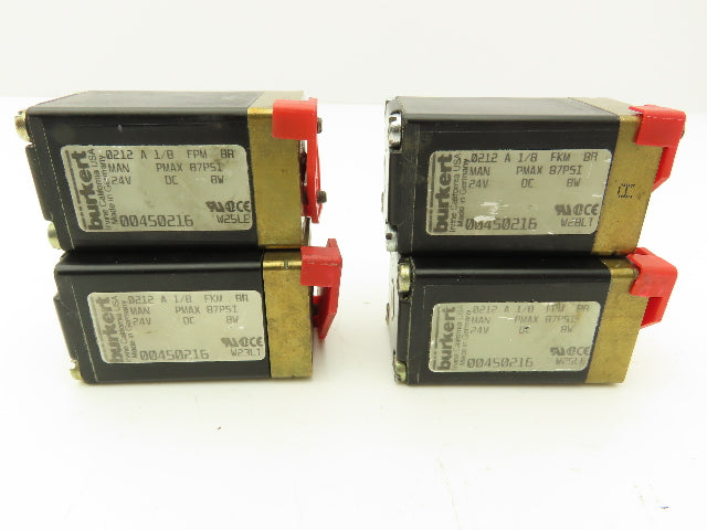 Burkert 0212 A 1/8 FKM BR Plunger Valve 2/2-Way 24VDC Solenoid  Lot of 4