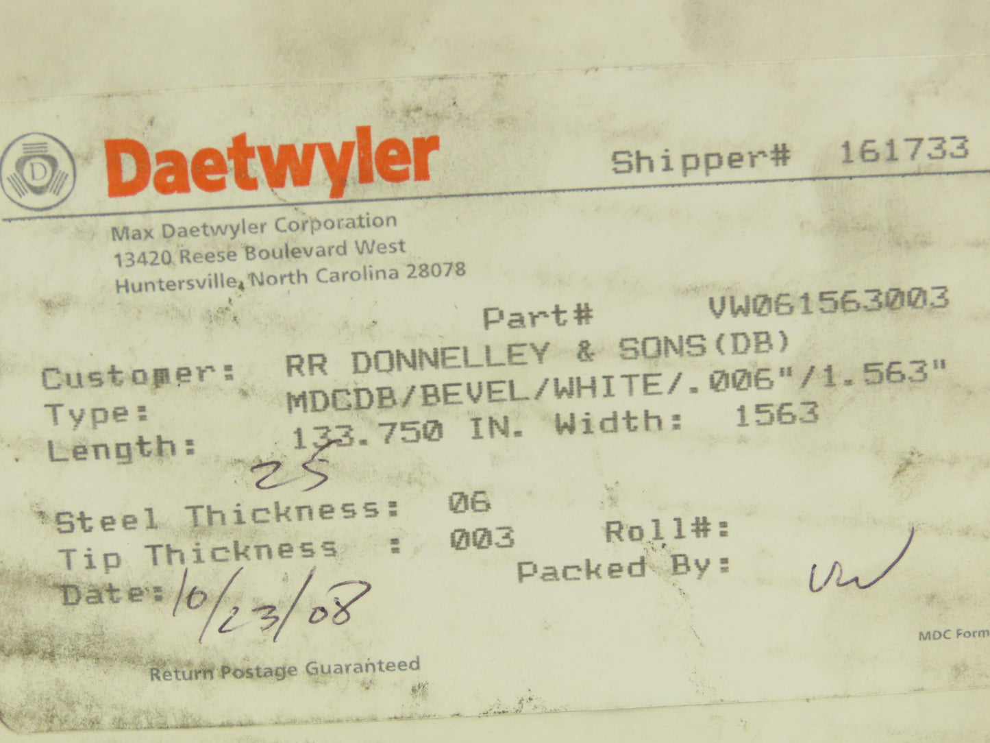 Daetwyler MDCDB Doctor Blade .006" x 1.563"W x 133.75"L Box of 25