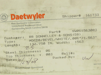 Daetwyler MDCDB Doctor Blade .006" x 1.563"W x 133.75"L Box of 25