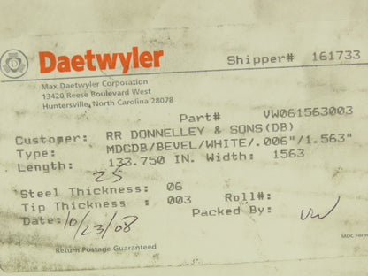 Daetwyler MDCDB Doctor Blade .006" x 1.563"W x 133.75"L Box of 25